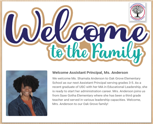 Welcome Ms. Anderson